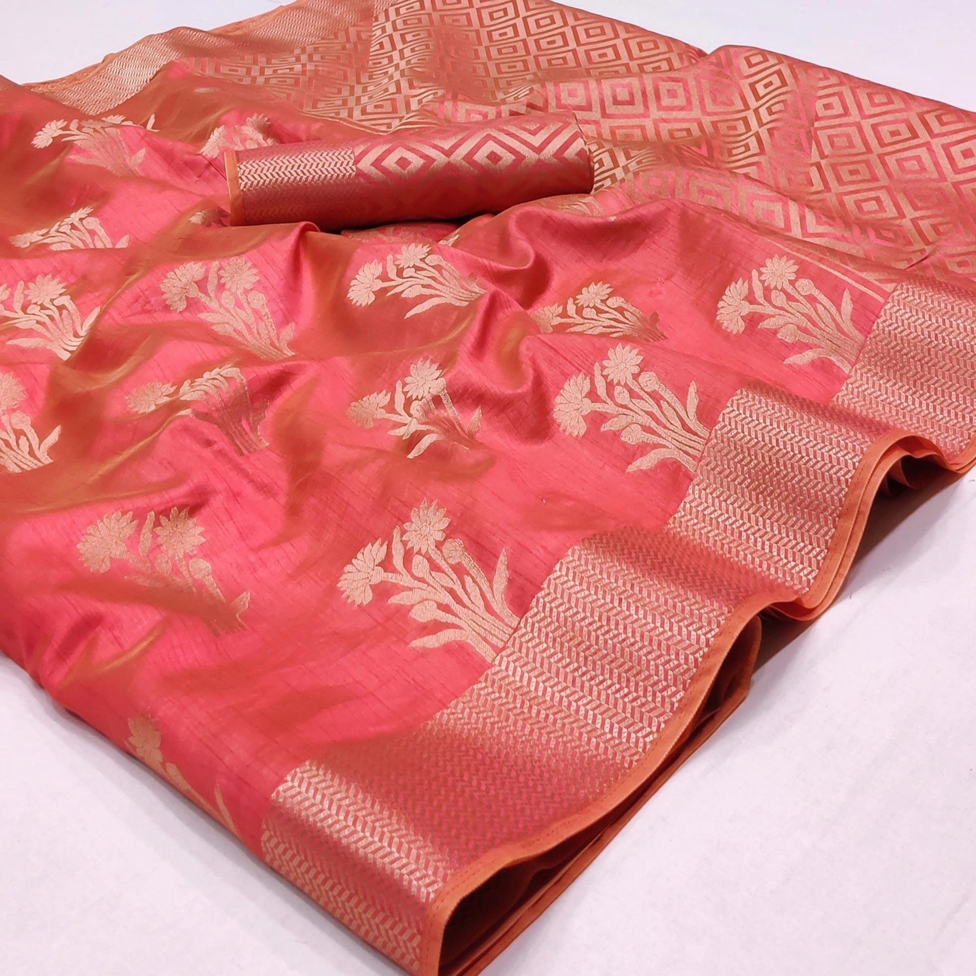 Dark Gajari Woven Raw Silk Saree