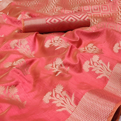 Dark Gajari Woven Raw Silk Saree