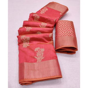 Dark Gajari Woven Raw Silk Saree