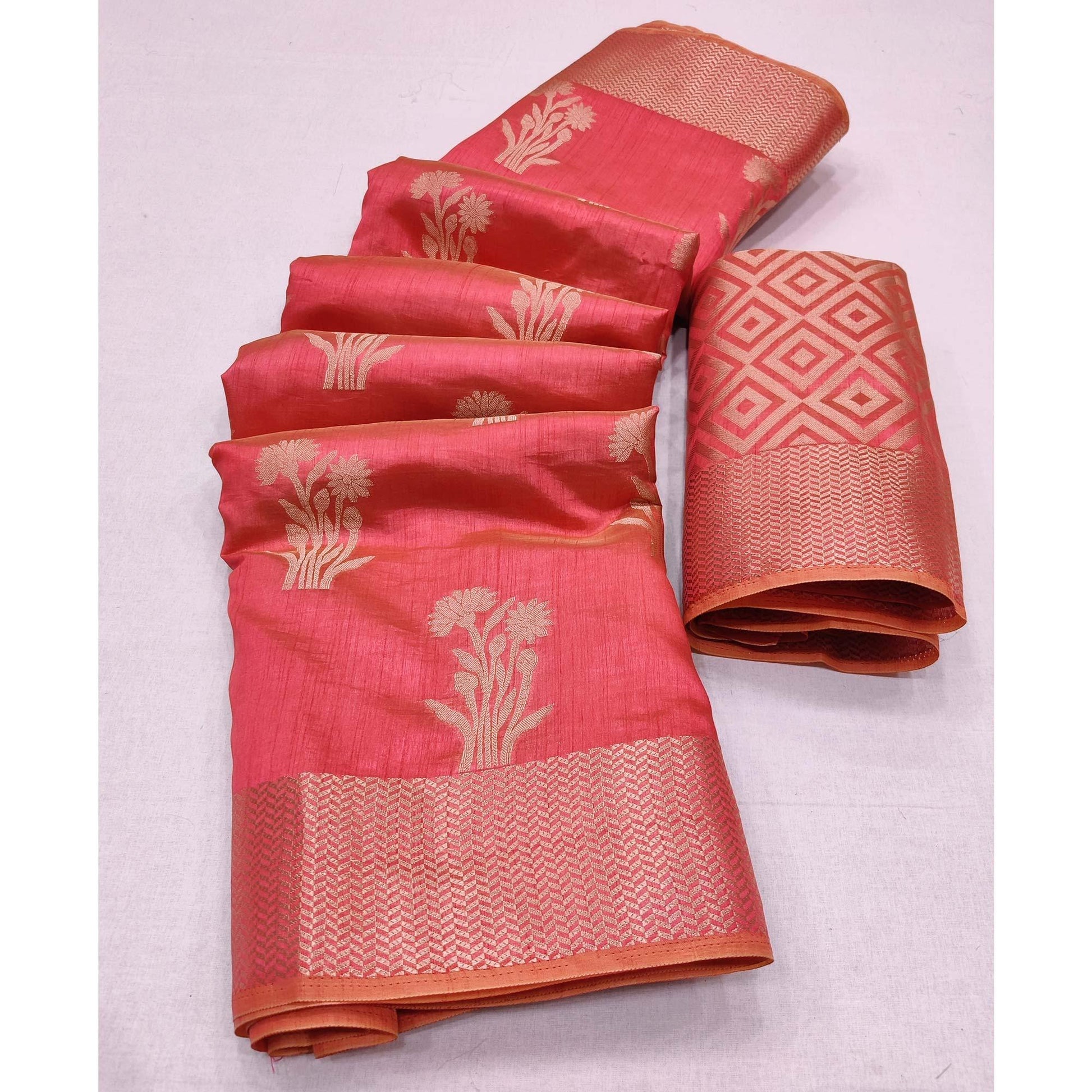 Dark Gajari Woven Raw Silk Saree
