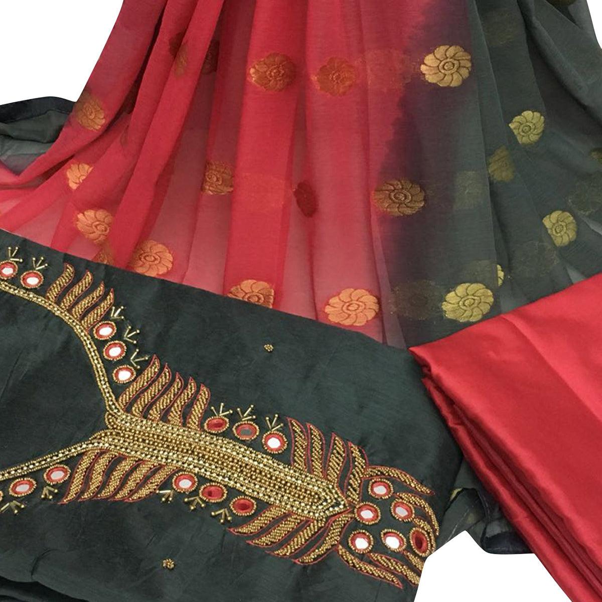 Dark Gray Embroidered Santoon Dress Material