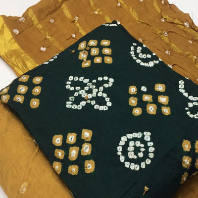 Dark Green Bandhani Printed Pure Cotton Dress Material