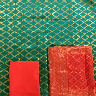 Dark Green Casual Wear Embroidered Banarasi Silk Dress Material