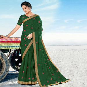 Dark Green Casual Wear Printed Chiffon Saree