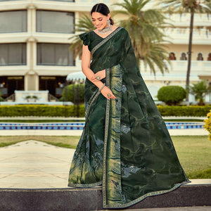 Dark Green Casual Wear Printed Georgette Saree