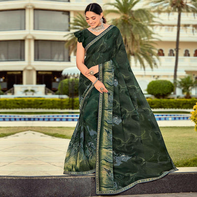 Dark Green Casual Wear Printed Georgette Saree