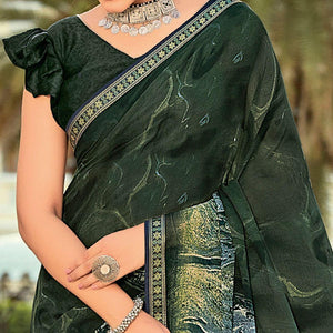 Dark Green Casual Wear Printed Georgette Saree