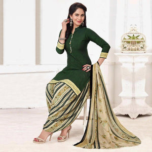 Dark Green Casual Wear Printed Leon Patiala Dress Material