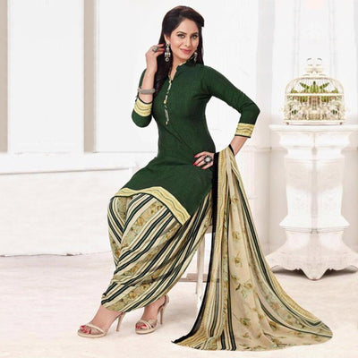 Dark Green Casual Wear Printed Leon Patiala Dress Material