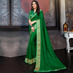 Dark Green Casual Wear Solid Silk Saree With Border