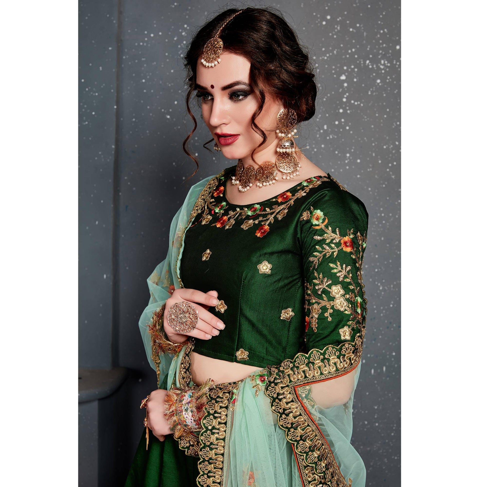 Dark Green Colored Party Wear Embroidered Tapeta Silk Lehenga Choli