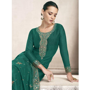 Dark Green Embroidered Dola Silk Salwar Suit
