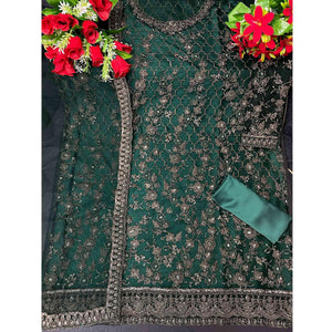 Dark Green Embroidered Netted Suit
