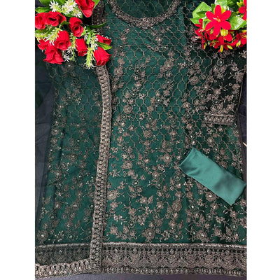 Dark Green Embroidered Netted Suit