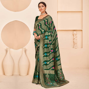 Dark Green Festive Wear Banarasi with Patola Woven Banarasi Silk saree