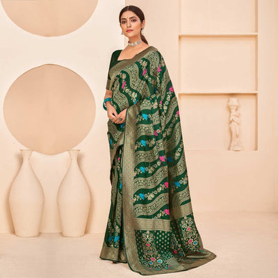 Dark Green Festive Wear Banarasi with Patola Woven Banarasi Silk saree