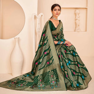 Dark Green Festive Wear Banarasi with Patola Woven Banarasi Silk saree