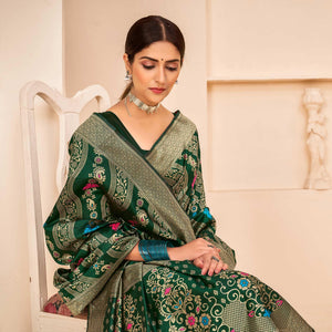 Dark Green Festive Wear Banarasi with Patola Woven Banarasi Silk saree