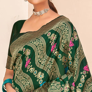 Dark Green Festive Wear Banarasi with Patola Woven Banarasi Silk saree