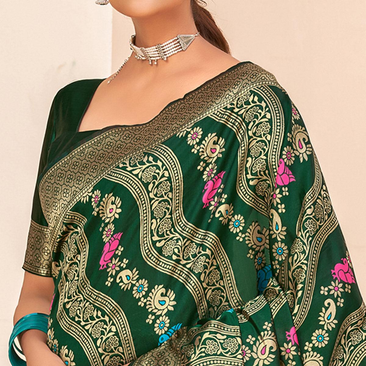 Dark Green Festive Wear Banarasi with Patola Woven Banarasi Silk saree