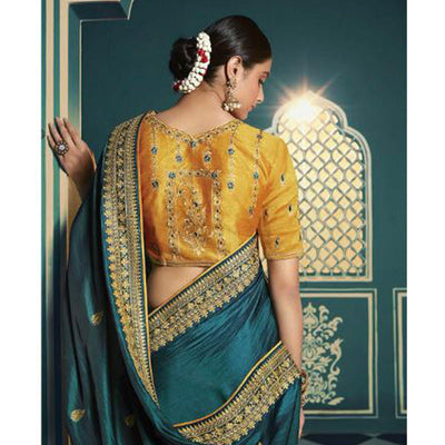 Dark Green Festive Wear Embroidered Silk Saree