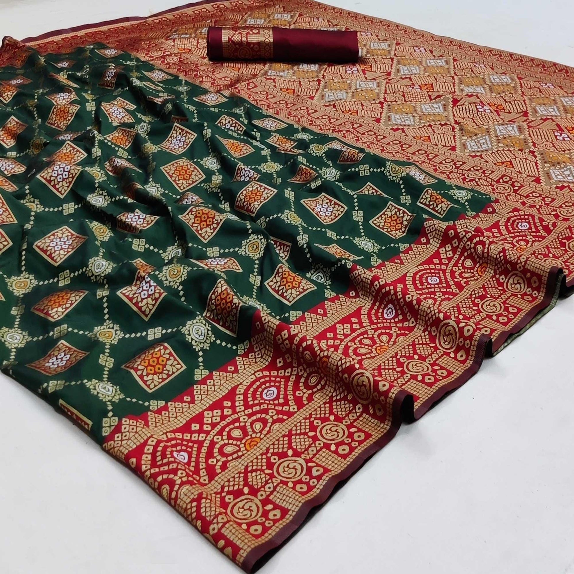 Dark Green Festive Wear Woven Heavy Silk Saree