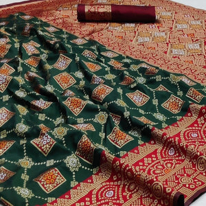 Dark Green Festive Wear Woven Heavy Silk Saree