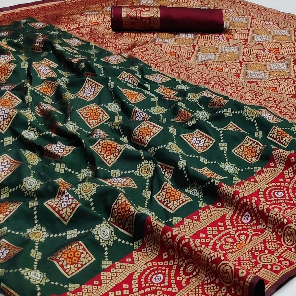 Dark Green Festive Wear Woven Heavy Silk Saree