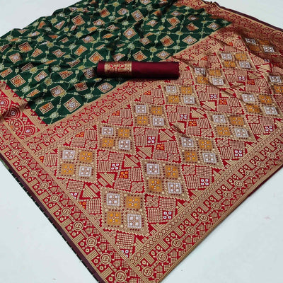 Dark Green Festive Wear Woven Heavy Silk Saree