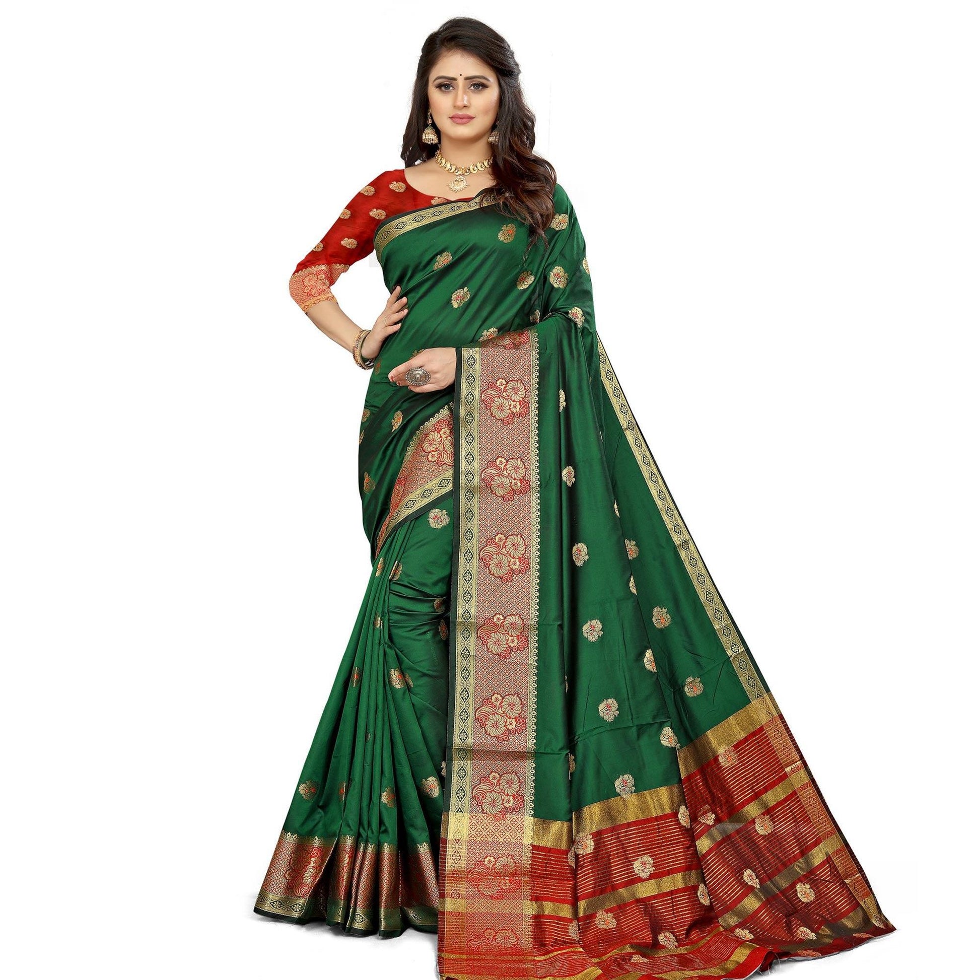 Dark Green Festive Wear Woven Maithili Silk Saree