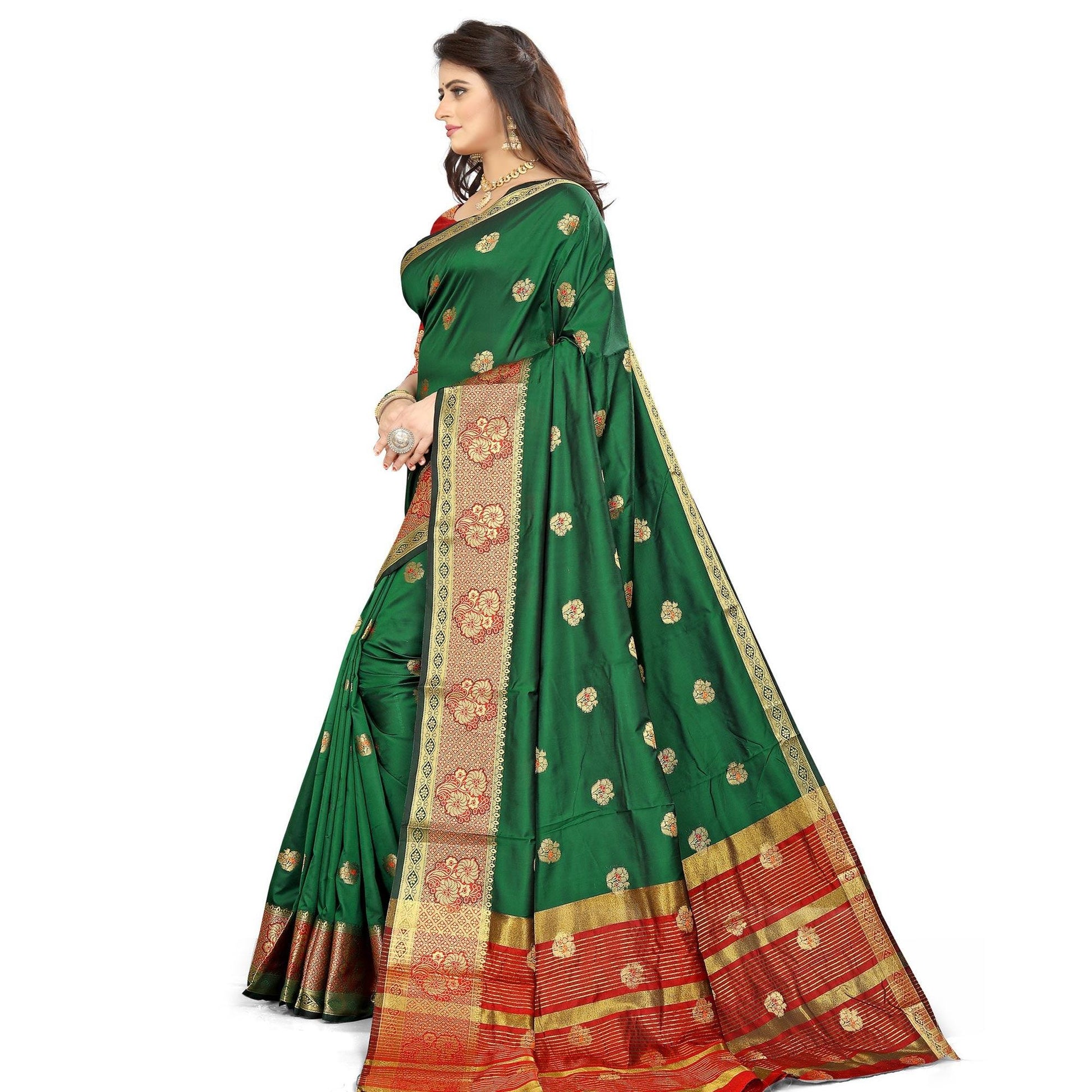 Dark Green Festive Wear Woven Maithili Silk Saree