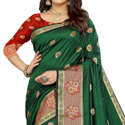 Dark Green Festive Wear Woven Maithili Silk Saree
