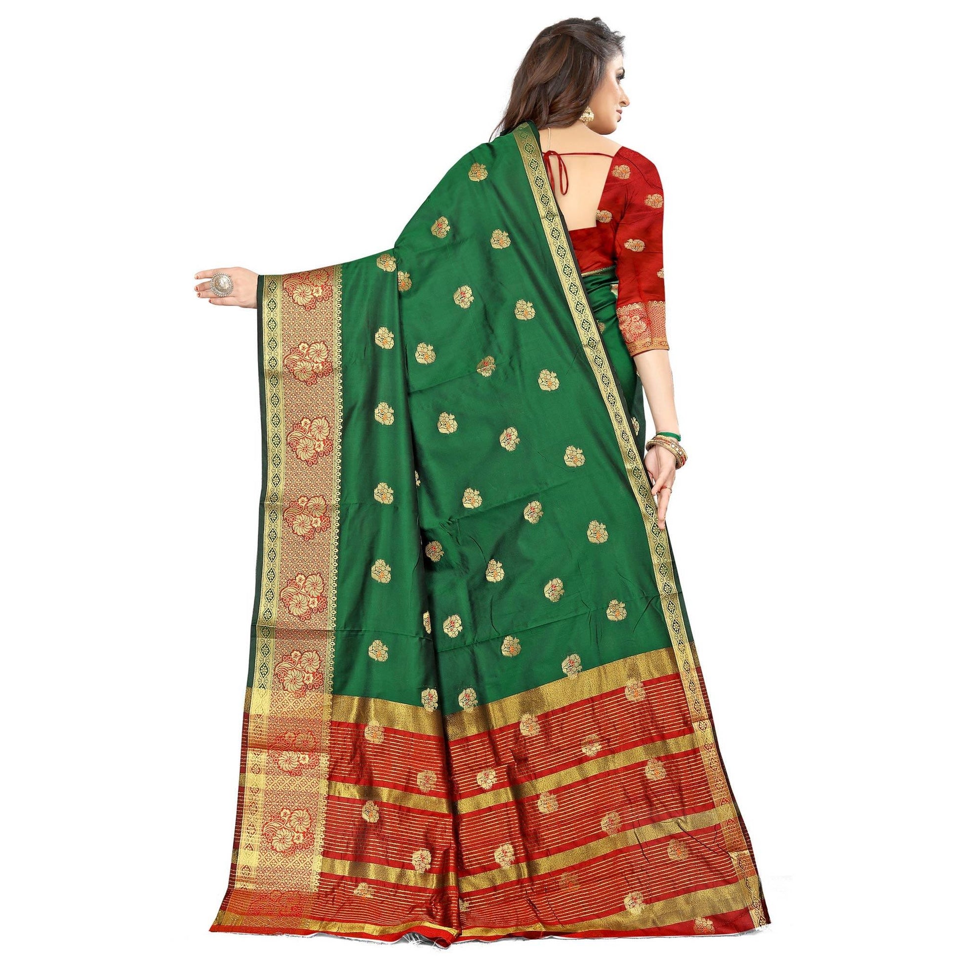 Dark Green Festive Wear Woven Maithili Silk Saree