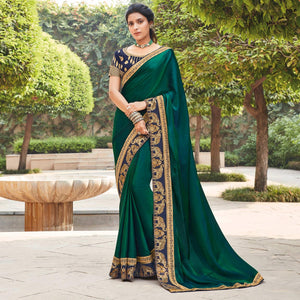 Dark Green Festive Wear Woven Silk Saree With Border