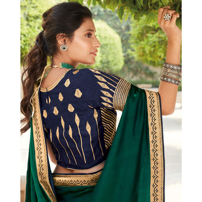 Dark Green Festive Wear Woven Silk Saree With Border