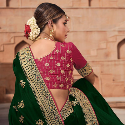 Dark Green Party Wear Embroidered Art Silk Saree