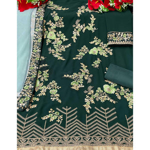 Dark Green Partywear Embroidered Heavy Faux Georgette Salwar Suit
