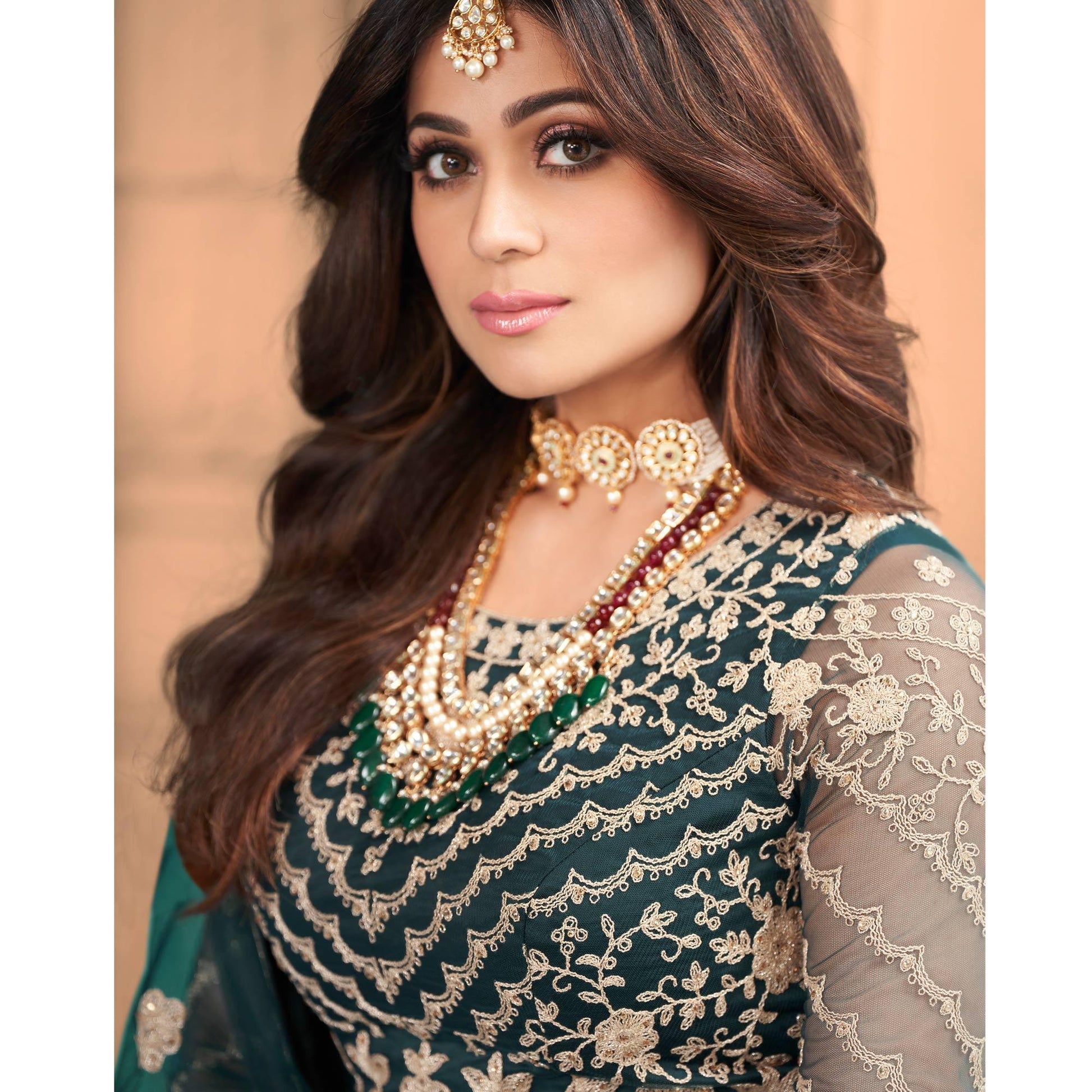 Dark Green Partywear Floral Embroidered Net Anarkali Suit