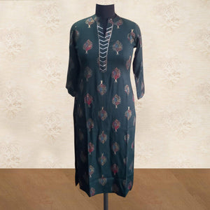 Dark Green Printed Cotton Kurti - Palazzo Set