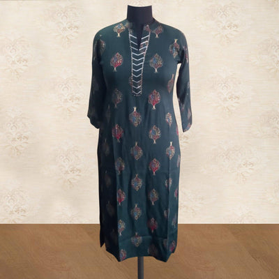 Dark Green Printed Cotton Kurti - Palazzo Set