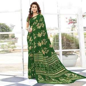 Dark Green Printed Georgette Saree