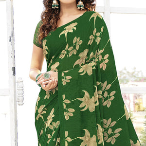 Dark Green Printed Georgette Saree
