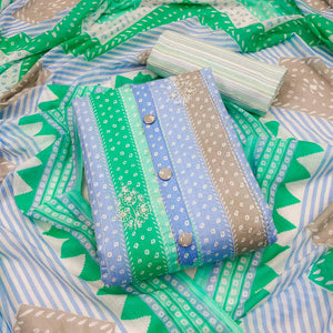 Dark Green Printed With Floral Embroidered Pure Cotton Dress Material