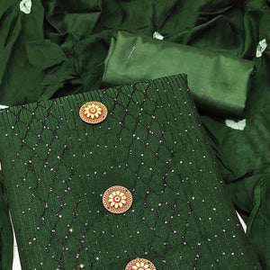 Dark Green Sequins Embroidered Chanderi Dress Material