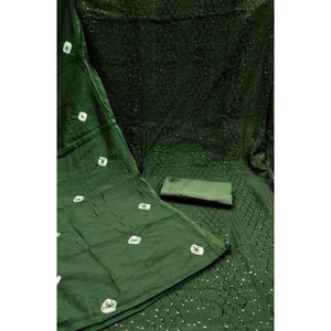 Dark Green Sequins Embroidered Chanderi Dress Material
