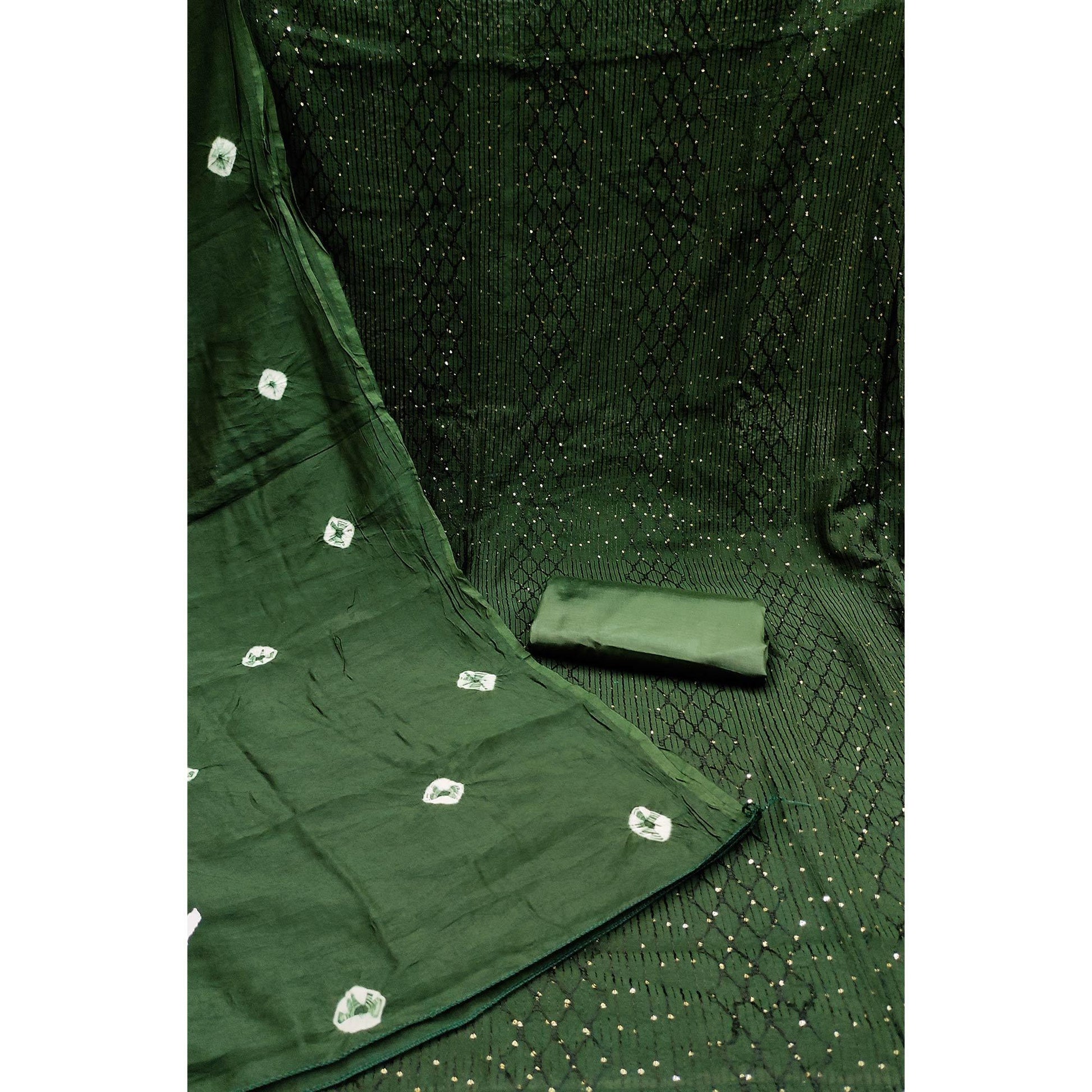 Dark Green Sequins Embroidered Chanderi Dress Material