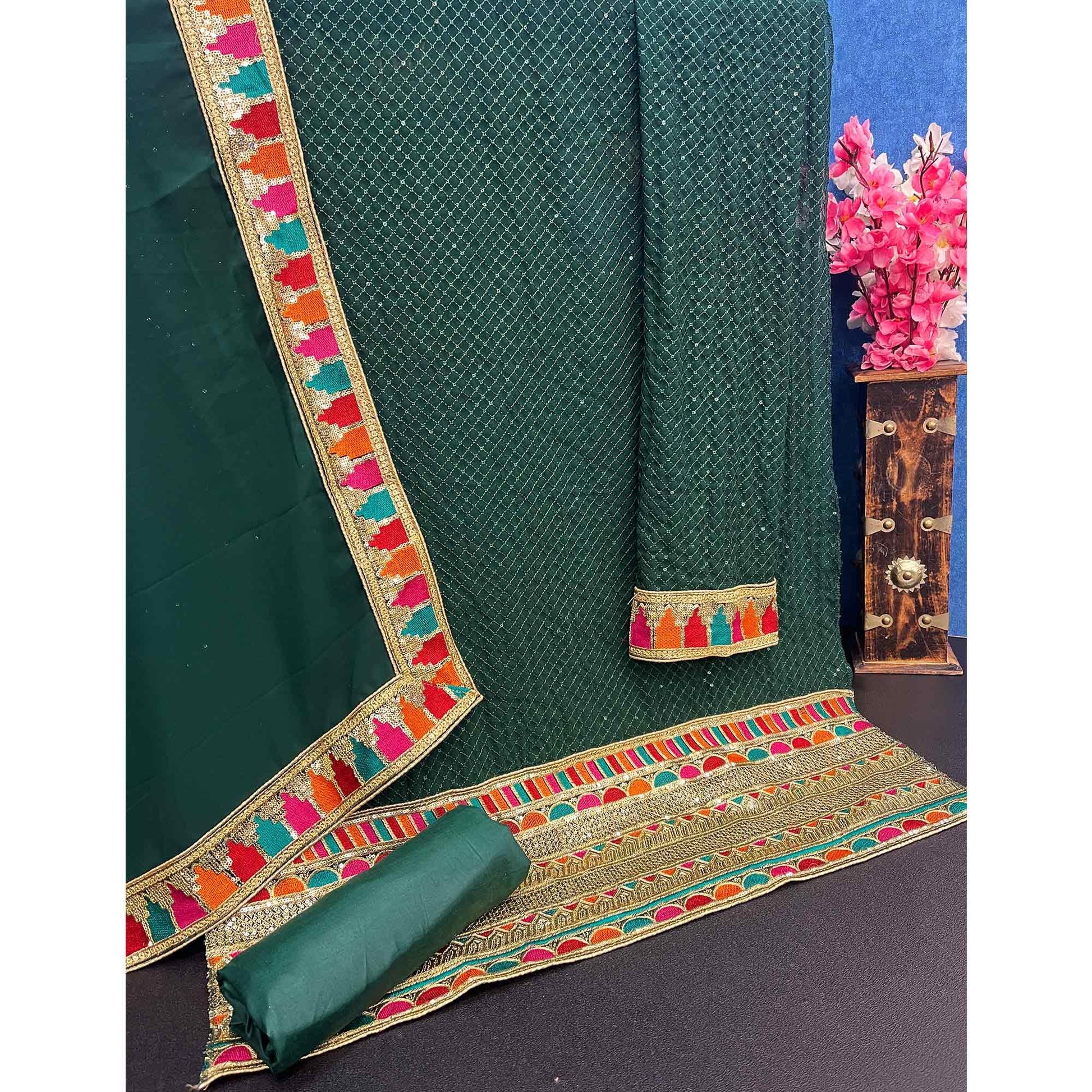 Dark Green Sequins Embroidered Georgette Salwar Suit