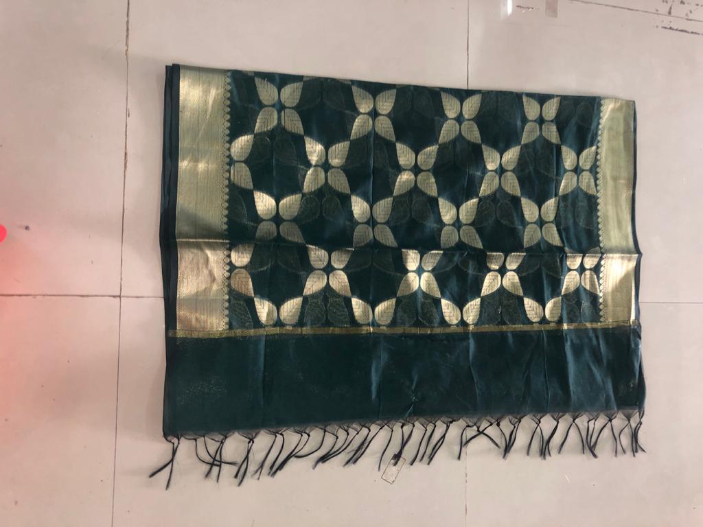Dark Green Woven Banarasi Silk Dupatta
