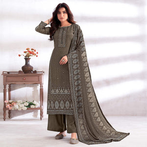 Dark Grey Digital Printed & Hand Work Cotton Silk Suit
