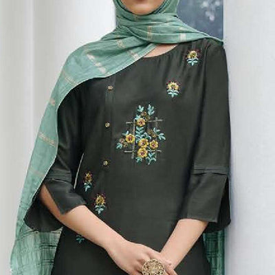 Dark Grey Partywear Heavy Hand Work Bember Silk Suit